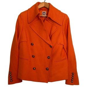 Anne Klein Orange Double Breasted Collared Jacket With Logo Button Detail Sz M